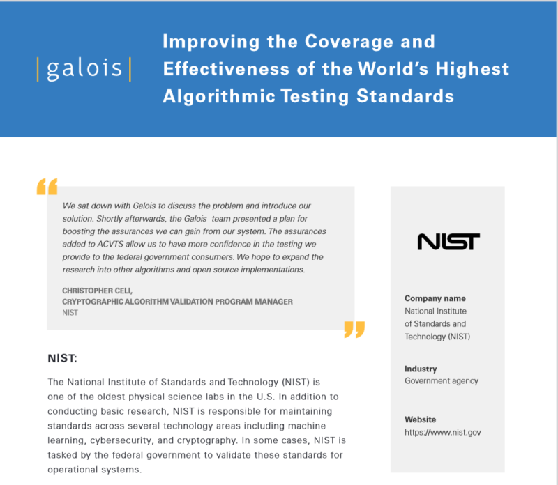 Galois NIST case study